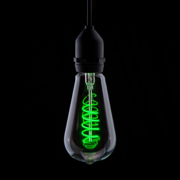 4W LED ST64 Spiral Funky Filament Lamp ES, Green